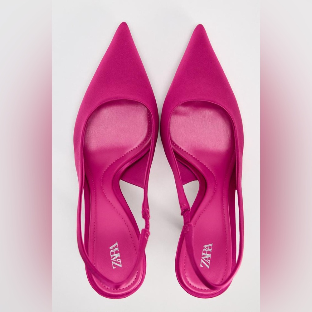 Elegant Fuchsia Slingback Heels. SATIN EFFECT HEELED SLINGBACKS. WOW - Picture 6 of 6